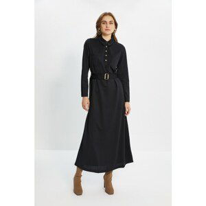 Trendyol Black Shirt Collar Knitted Dress