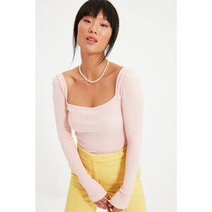 Trendyol Pink Square Collar Corduroy Knitted Blouse