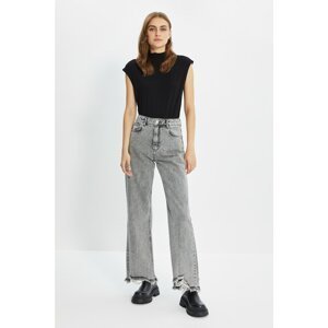 Trendyol Anthracite Gray High Waist Wide Leg 100% Cotton Denim Jeans
