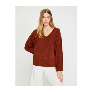 Koton Women's Brown V-Neck Sweater