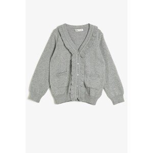 Koton Girl's Gray Pocket Detailed Knitwear Cardigan