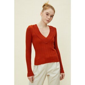 Koton Women's V Neck Orange Knitwear Sweater