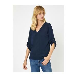 Koton Women's Navy Blue Sleeve Detailed Blouse