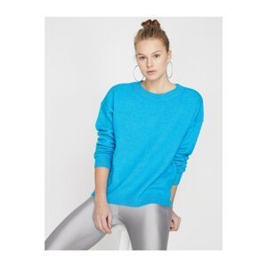 Koton Women's Blue Crew Neck Sweater