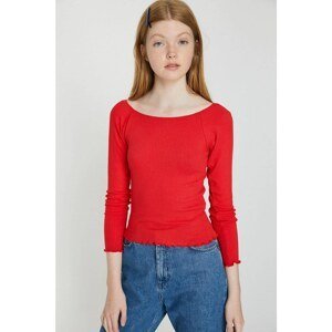 Koton Women's Red Hollow Collar T-Shirt
