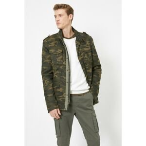 Koton Contrast Quilted Lined Epaulet Camouflage Patterned Coat