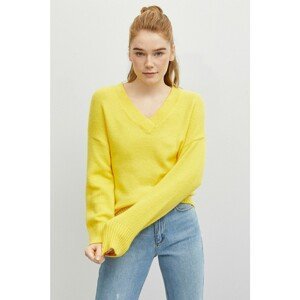 Koton Women's V Neck Long Sleeve Yellow Knitwear Sweater