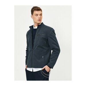 Koton Men's Navy Blue Pocket Detailed Zippered Shoulder Seam Coat