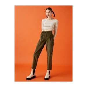Koton Women's Green Cotton Mom Jeans - Normal Waist Slim Fit Slim Leg Trousers