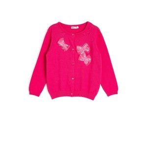 Koton Girl Pink Cotton Crew Neck Sequin Detailed Knitwear Cardigan