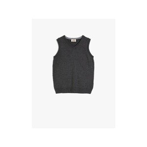 Koton Gray Boy's V-Neck Sleeveless Basic Sweater