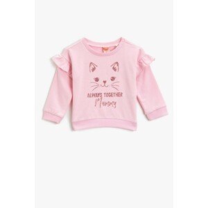 Koton Baby Girl Crew Neck Printed Pink Sweatshirt