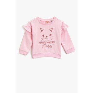 Koton Baby Girl Crew Neck Printed Pink Sweatshirt