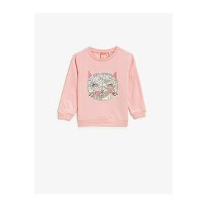 Koton Baby Girl Pink Women's Cotton Sequin Crew Neck Sweatshirt