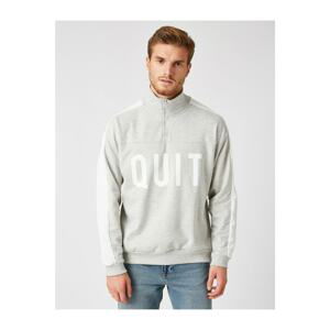 Koton Men's Gray High Collar Zippered Printed Sweatshirt