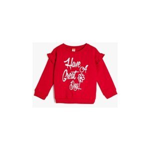 Koton Baby Girl Red Crew Neck Long Sleeve Frill Detailed Printed Sweatshirt