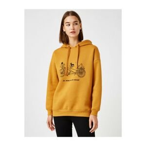 Koton Women's Yellow Hoodie Printed Sweatshirt