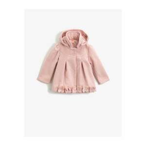 Koton Girl Pink Hooded Buttoned Floral Gabardine Fabric Coat