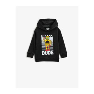 Koton Boys Anthracite Kids Black Hoodie Printed Sweatshirt