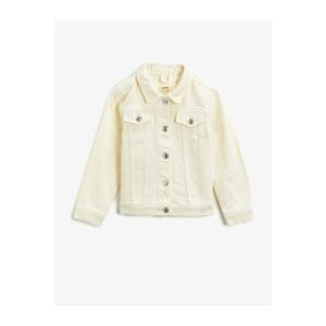 Koton Girl Ecru Classic Collar Pocket Cotton Jean Jacket