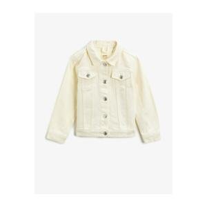 Koton Girl Ecru Classic Collar Pocket Cotton Jean Jacket