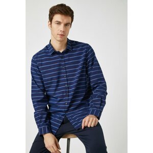 Koton Men's Navy Blue Striped Classic Collar Long Sleeve Shirt