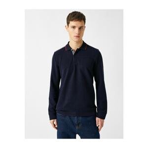 Koton Men's Navy Blue Cotton Polo Neck Basic Sweater