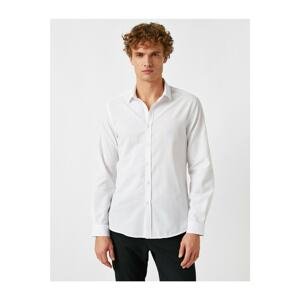 Koton Men's White Classic Collar Long Sleeved Basic Poplin Fabric Shirt