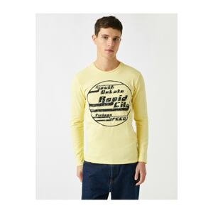 Koton Men's Yellow Cotton Printed Crew Neck Long Sleeve T-shirt