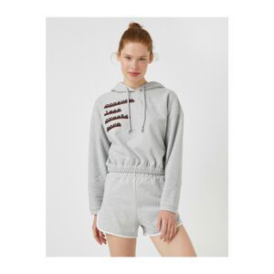 Koton Crop Sweatshirt Hooded Ribbed Printed