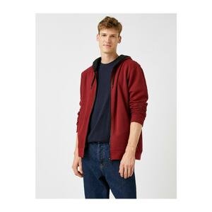 Koton Men's Claret Red Hooded Sweatshirt Zipper