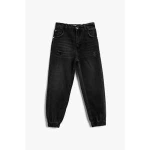 Koton Girl's Ripped Jeans Trousers Elastic Cotton Black Black