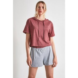 Trendyol Dried Rose Hooded Knitted Pajamas Set