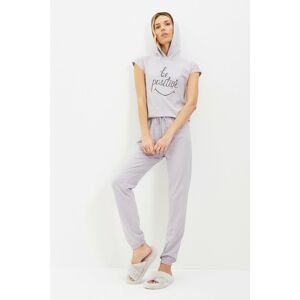 Trendyol Gray Hooded Knitted Pajamas Set