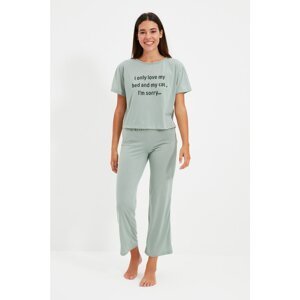 Trendyol Mint Slogan Printed Pajamas Set