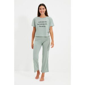 Trendyol Mint Slogan Printed Pajamas Set