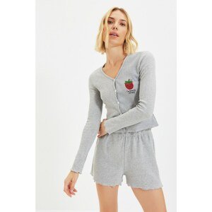 Trendyol Gray Strawberry Printed Camisole Knitted Pajamas Set