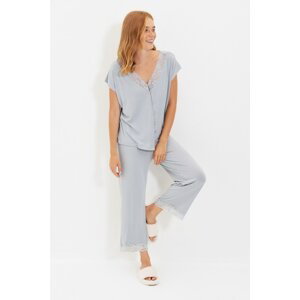 Trendyol Navy Blue Lace Detailed Viscose Knitted Pajamas Set