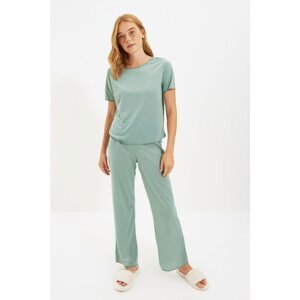 Trendyol Green Shoulder Stitch Detailed Knitted Pajamas Set
