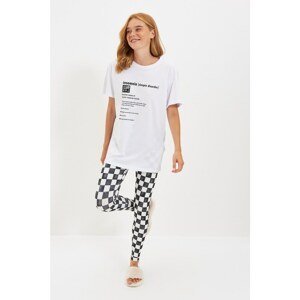 Trendyol White Printed Knitted Pajamas Set