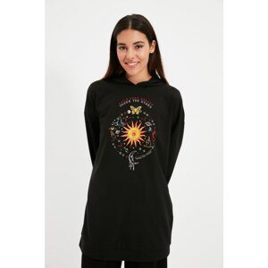 Trendyol Black Astrological Printed Sweatshirt Dress