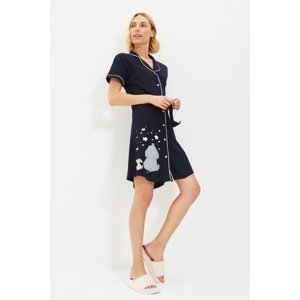 Trendyol Navy Blue Print Detailed Knitted Nightgown