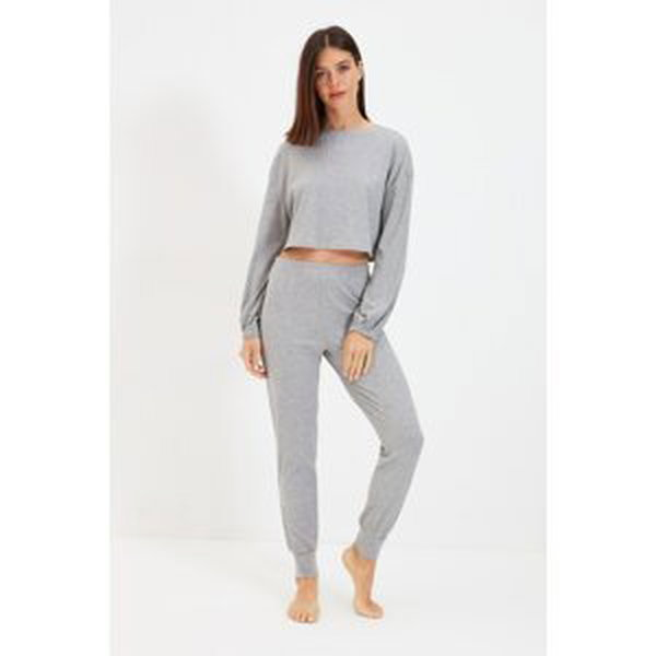 Trendyol Gray Camisole Knitted Pajamas Set