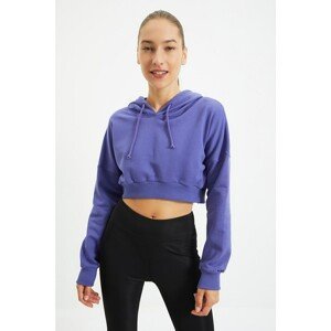 Trendyol Purple Hooded Crop Knitted Sweatshirt
