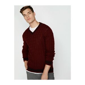 Koton Men's Brown V-Neck Knitwear Sweater