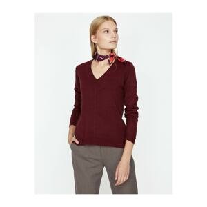 Koton Women's Burgundy V-Neck Sweater