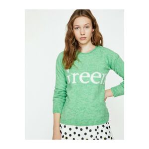 Koton Women's Green Letter Printed Sweater