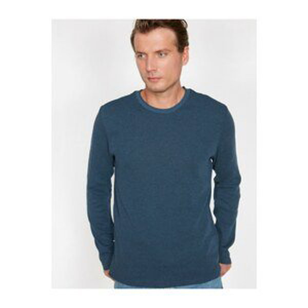 Koton Men's Navy Blue Crew Neck Slim Fit Basic Sweater