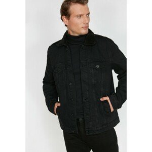 Koton Men's Black Collar Faux Fur Jean Coat