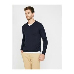 Koton Men's Navy Blue V-Neck Sweater